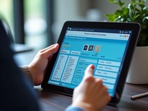 A person interacting with HR software on a tablet device.
